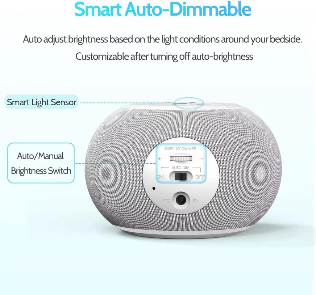 Reacher Auto-Dimmable Sound Machine Alarm Clock with Night Light, 20 Soothing Sounds, LED Digital Display, Sleep Timer, Precise Volume Cont…