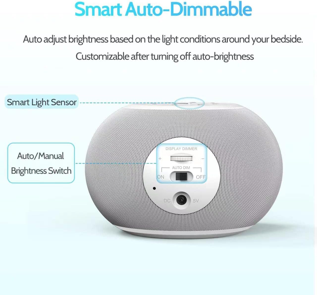 Reacher Auto-Dimmable Sound Machine Alarm Clock with Night Light, 20 Soothing Sounds, LED Digital Display, Sleep Timer, Precise Volume Cont…