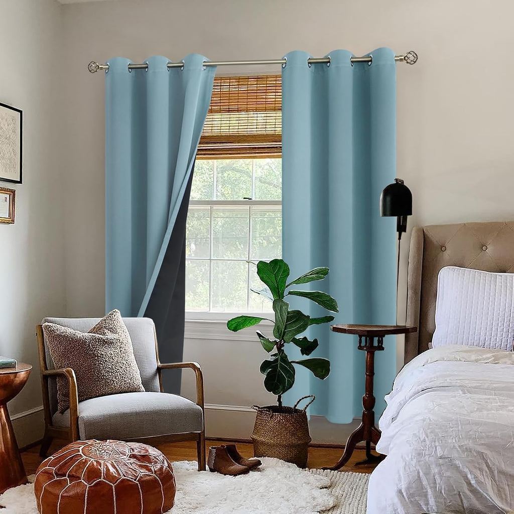 BGment Thermal Insulated 100% Blackout Curtains for Bedroom with Black Liner, Double Layer Full Room Darkening Noise Reducing Grommet Curta…