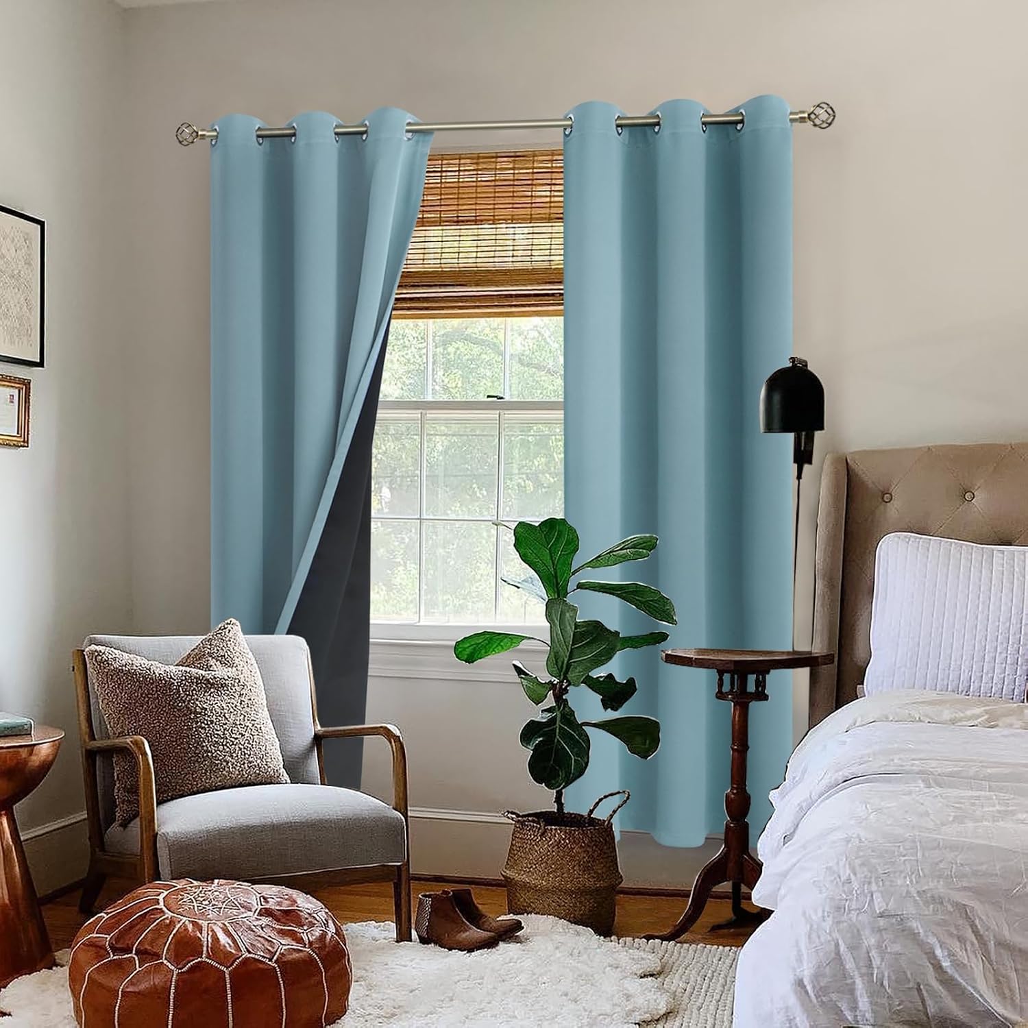 BGment Thermal Insulated 100% Blackout Curtains for Bedroom with Black Liner, Double Layer Full Room Darkening Noise Reducing Grommet Curta…