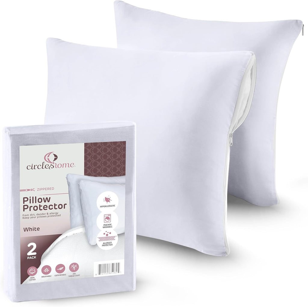 CIRCLESHOME Thow Pillow Protectors - 100% Cotton Breathable Pillowcases - 22 X 22 Square Pillowcases - Protects Pillows from Dirt, Dust…