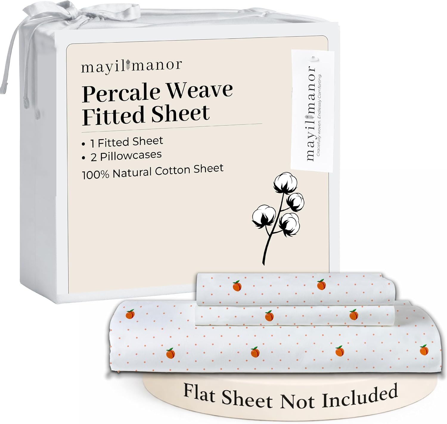 Full Size Fitted Sheet with 18" Deep Pockets, No Flat - Percale Weave Natural - Breathable 100% Cotton Printed Bedding, 1 Fitted Sheet +…