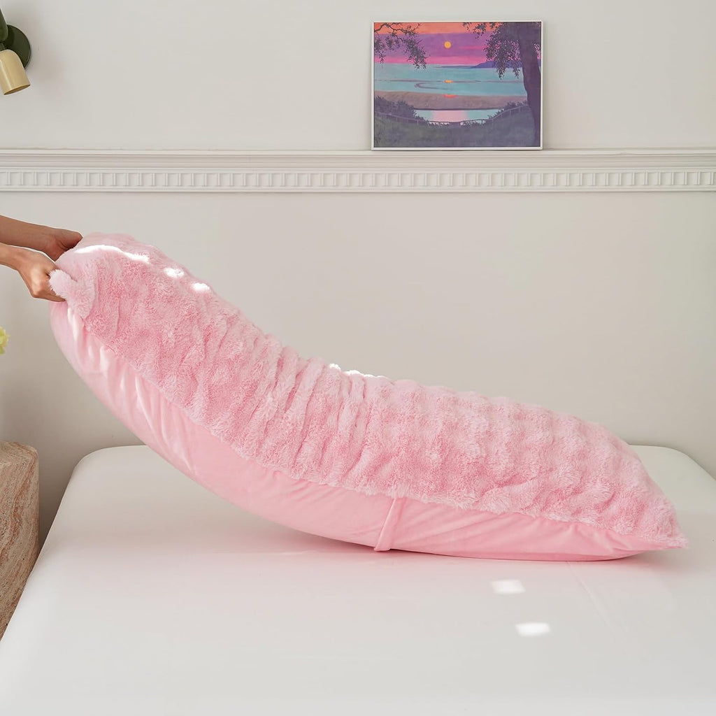 Memfydu Full Body Pillow with Fluffy Bubble Waffle Carved Faux Fur Removable Cover, Long Bed Pillow Adult 20x54 Inches for Side Sleeper and…