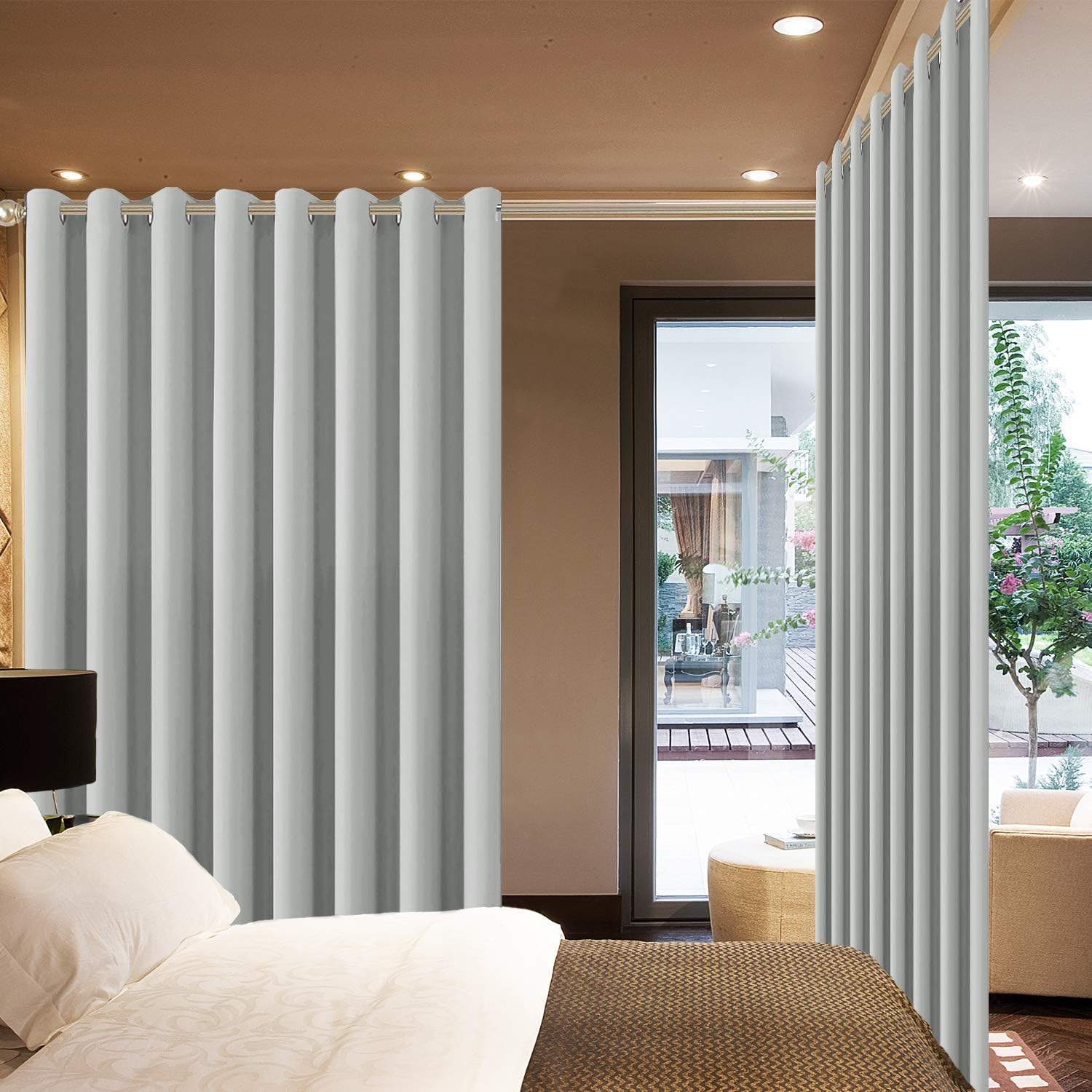 Yakamok Thermal Patio Door Curtains - Grey Blackout Room Darkening Door Blinds for Sliding Glass with Grommet Top, Split Room Divider…