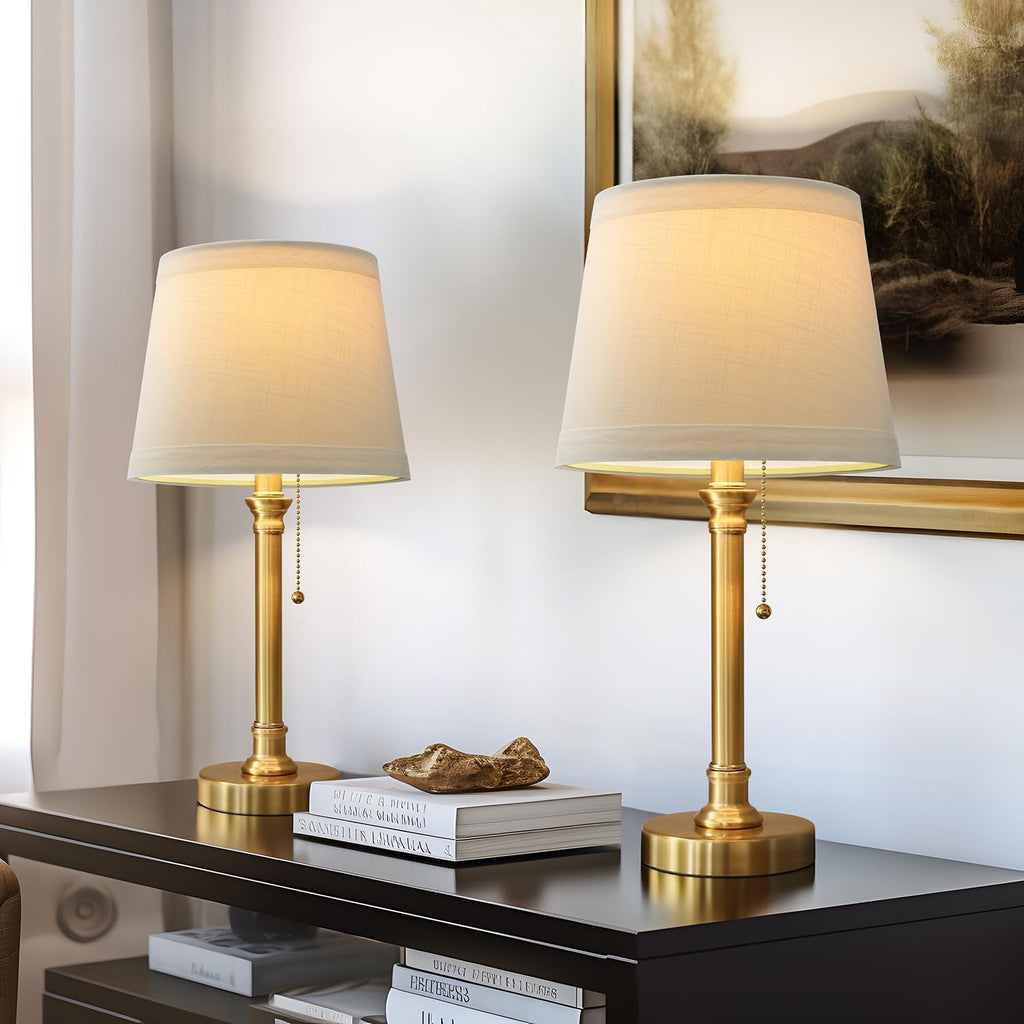 Oneach Modern Gold Brass Table Lamp Set of 2 for Bedroom Living Room 19.5'' Traditional Bedside Desk Nightstand Buffet Candlestick Samll…