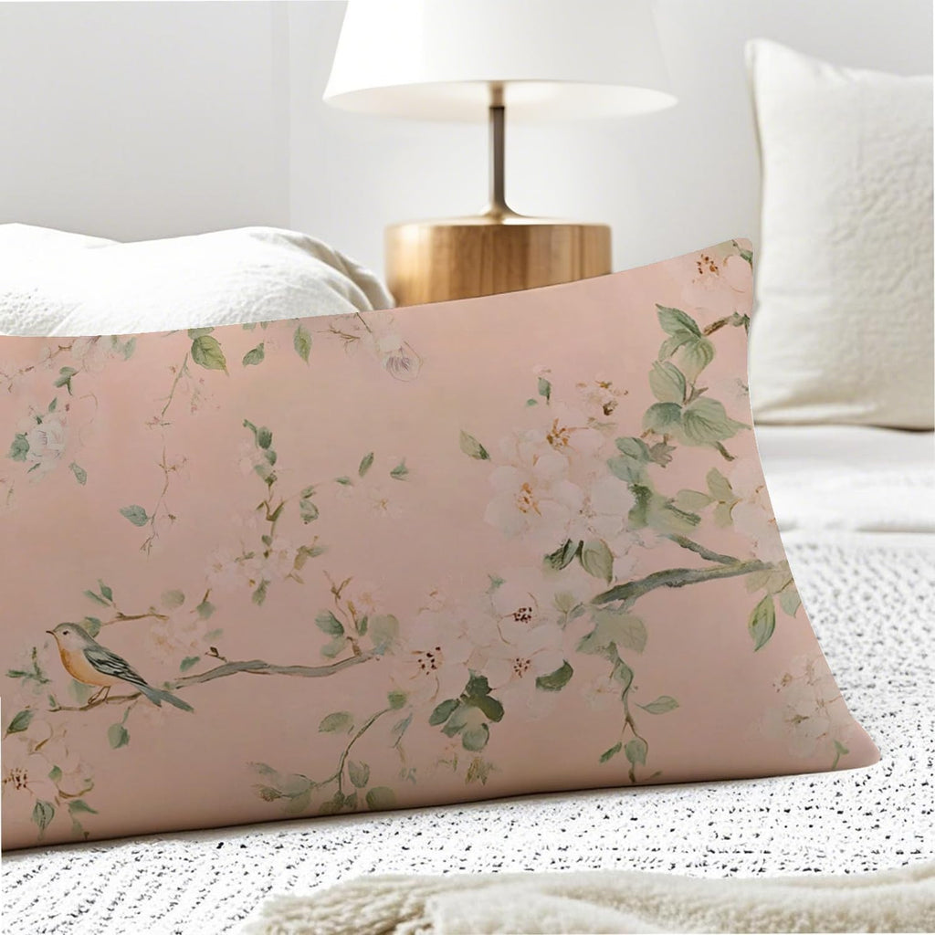 Vintage Pink Chinoiserie Bird 20x54 Body Pillow Cover, Chinoiserie Decor, Retro Cottagecore Flowers Aesthetic Bird Decorative Long Body…