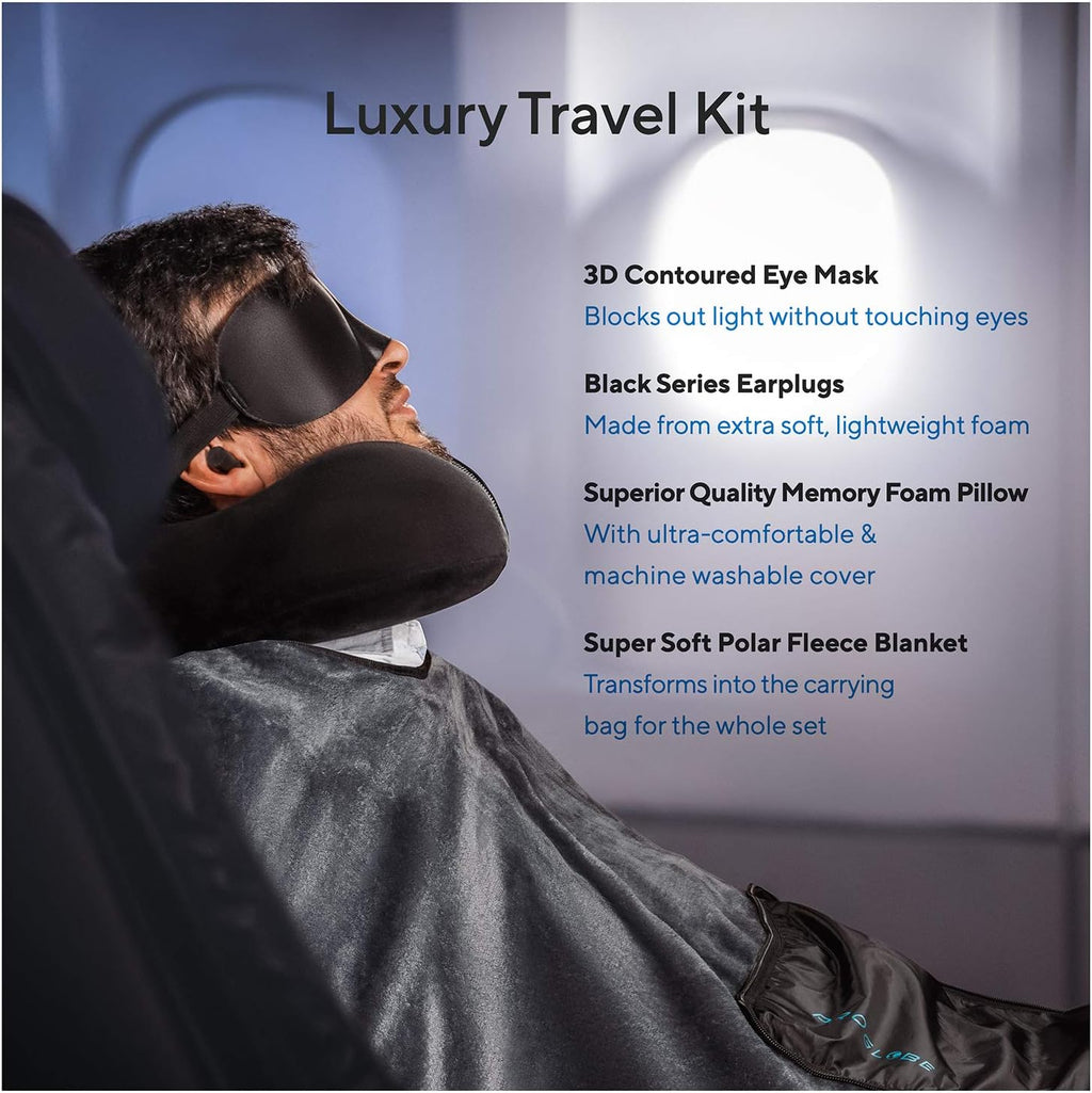 Proglobe Travel Blanket Luxury Travel Set - Ergonomic Airplane Neck Pillow 100% Pure Memory Foam and Super Soft Fleece Blanket - Premium…