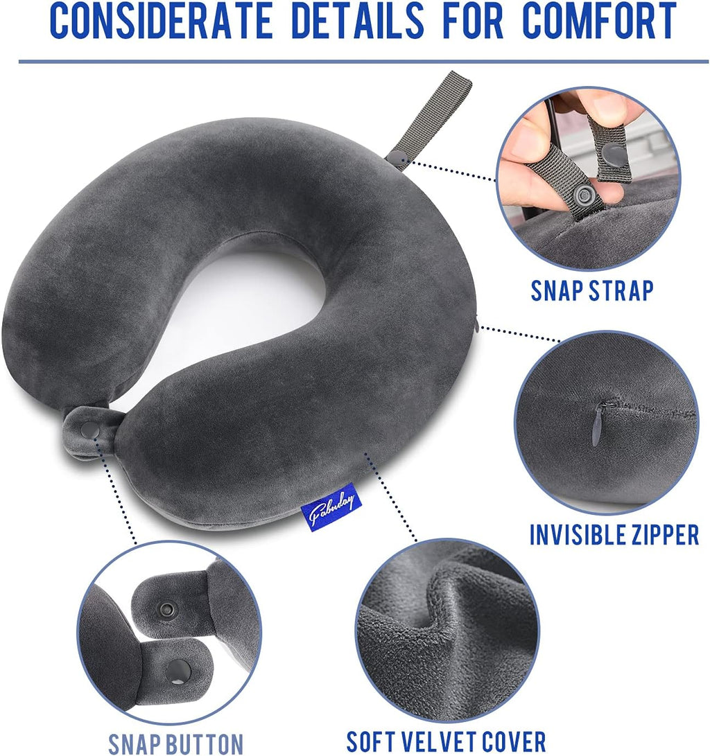 Fabuday Travel Pillow Memory Foam for Airplanes - Neck Pillow for Traveling, Car, Home, Flight Pillow for Sleeping with Attachable Snap Str…