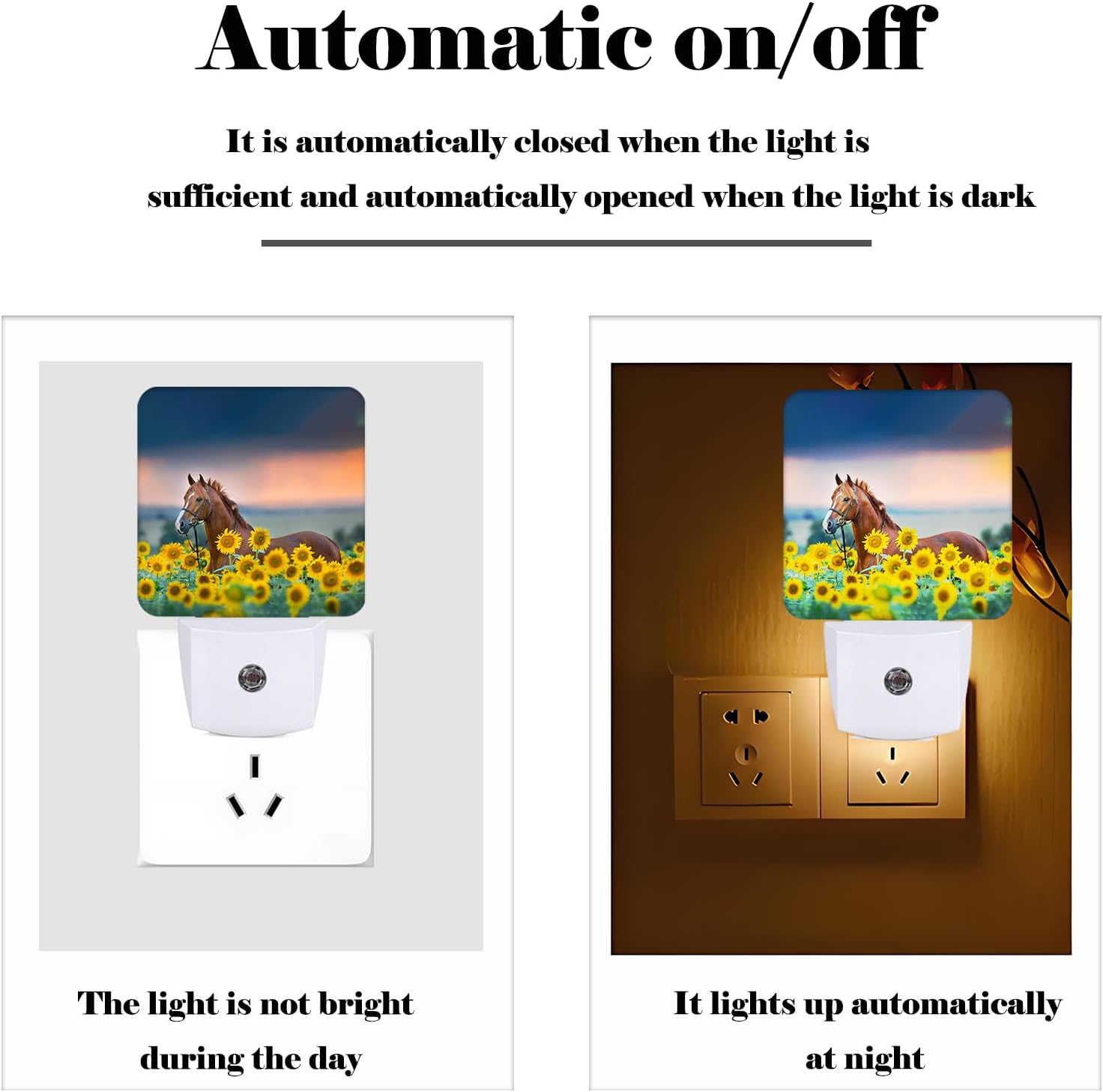 Sunflower Farm Animal Horses Night Light, Plug Into Wall with Dusk to Dawn Light Sensors, Warm Nightlights for Bedroom, Bathroom, Hallway…