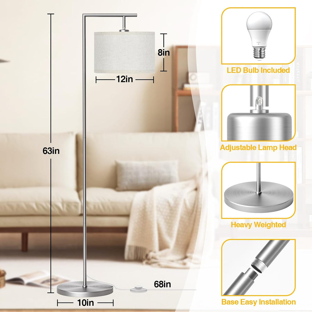 Floor Lamp for Living Room with 3 Color Temperatures Standing Lamp with Adjustable Beige Linen Lampshade Tall Lamps for Bedroom Office…