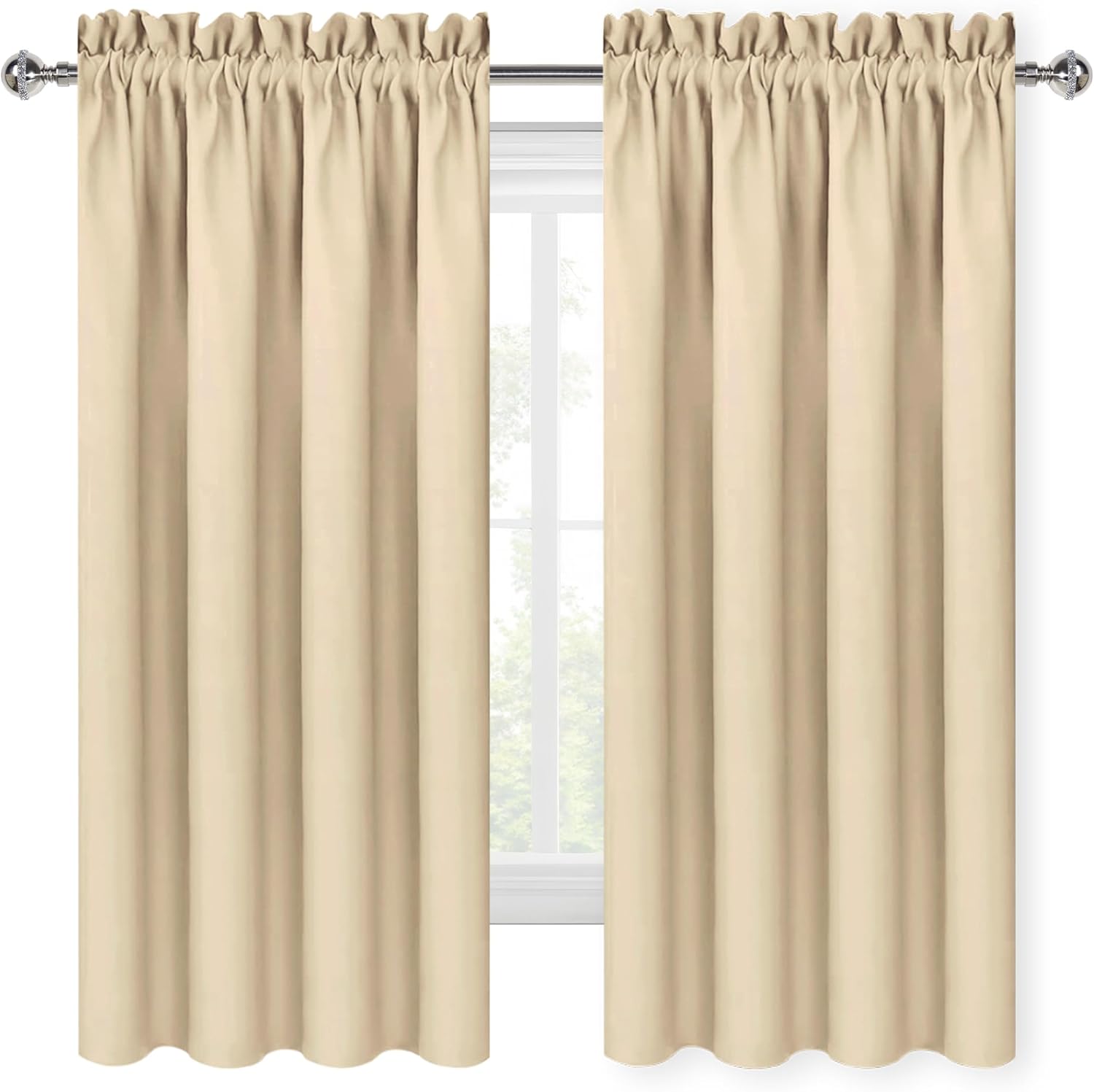 DWCN Blackout Curtains for Living Room Thermal Insulated, Energy Saving & Noise Reducing Bedroom Curtains, Beige, W 70x L 63 Inch, Set of…