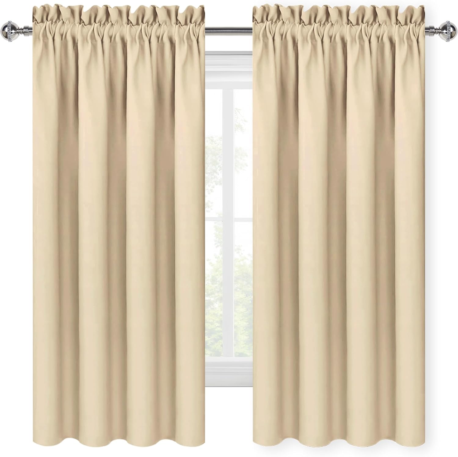 Dwcn Blackout Curtains Room Darkening Thermal Insulated Bedroom Curtains Window Curtain Panels, 52 x 45 inches Long, Set of 2 Beige Rod Poc…