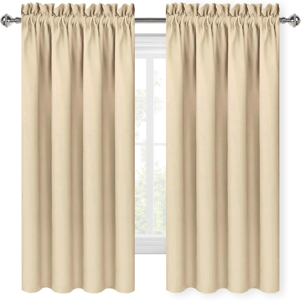 Dwcn Blackout Curtains Room Darkening Thermal Insulated Bedroom Curtains Window Curtain Panels, 52 x 63 inches Long, Set of 2 Beige Rod Poc…