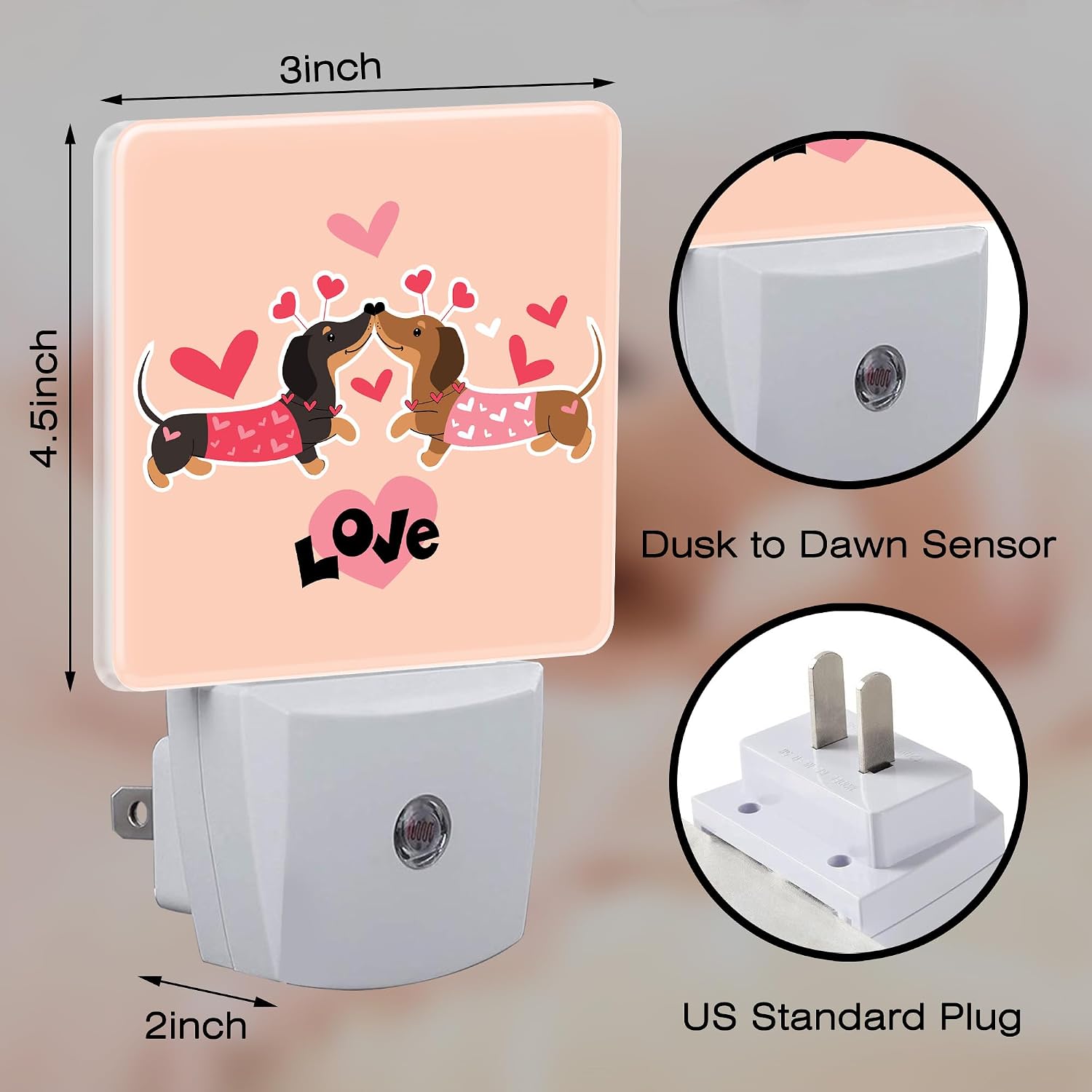 Valentine's Day Dachshund Dogs Night Light for Kids, Two Love Dachshunds Night Light Plug in with Dusk to Dawn Sensor,0.5w Energy Saving…