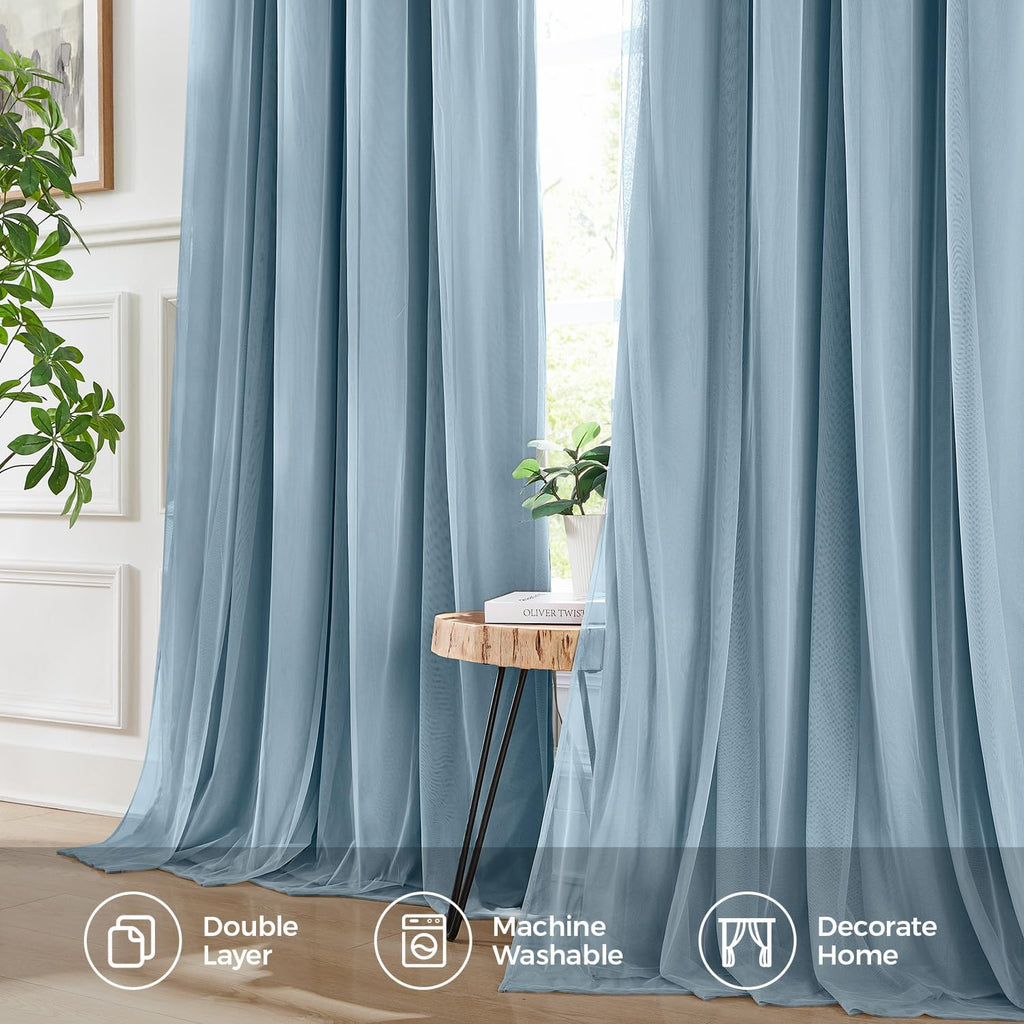 Swandream 100% Blackout Curtains for Bedroom, Double Layer Blue Curtains, Black Out Curtain 108 inch Long with Sheer Overlay for Living Roo…