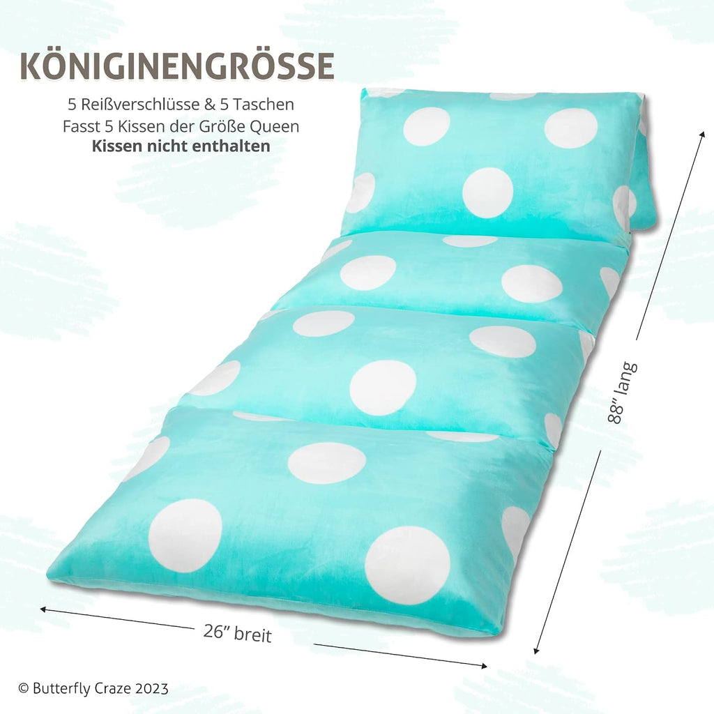 Butterfly Craze Floor Pillow Case, Mattress Bed Lounger Cover, Polka Aqua, Queen Size - Cozy Seating Solution for Kids & Adults, Recliner…