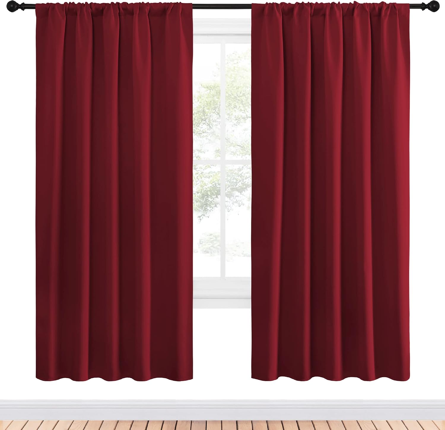 NICETOWN Christmas Burgundy Blackout Curtains and Drapes - Thermal Insulated Solid Rod Pocket Blackout Draperies/Panels for Guest Room (1…