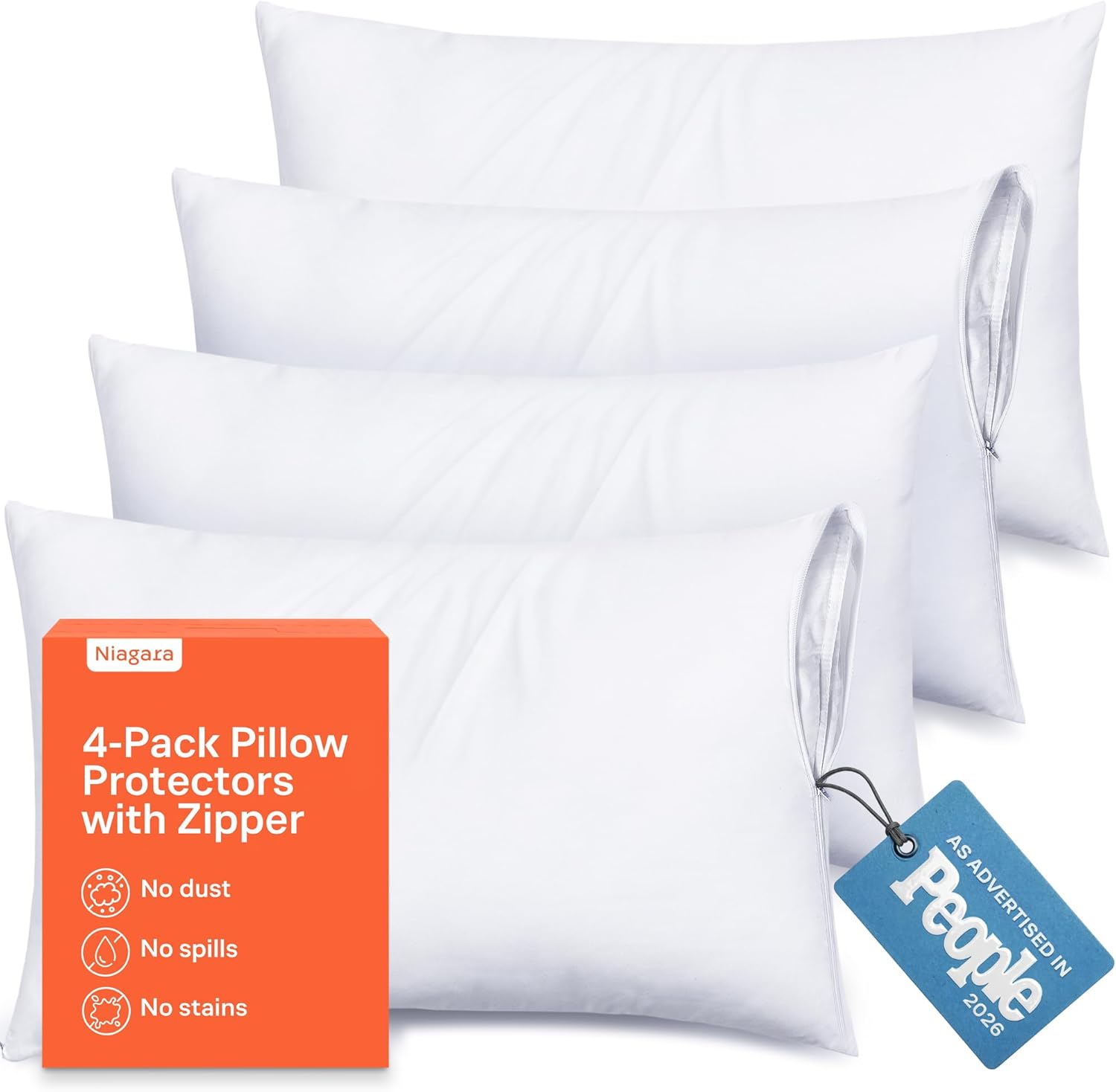 Ultra Soft Pillow Protectors with Zipper King Size - Set of 4 Breathable Pillow Covers - 100% Protection Against Stains, Dust & Dirt…