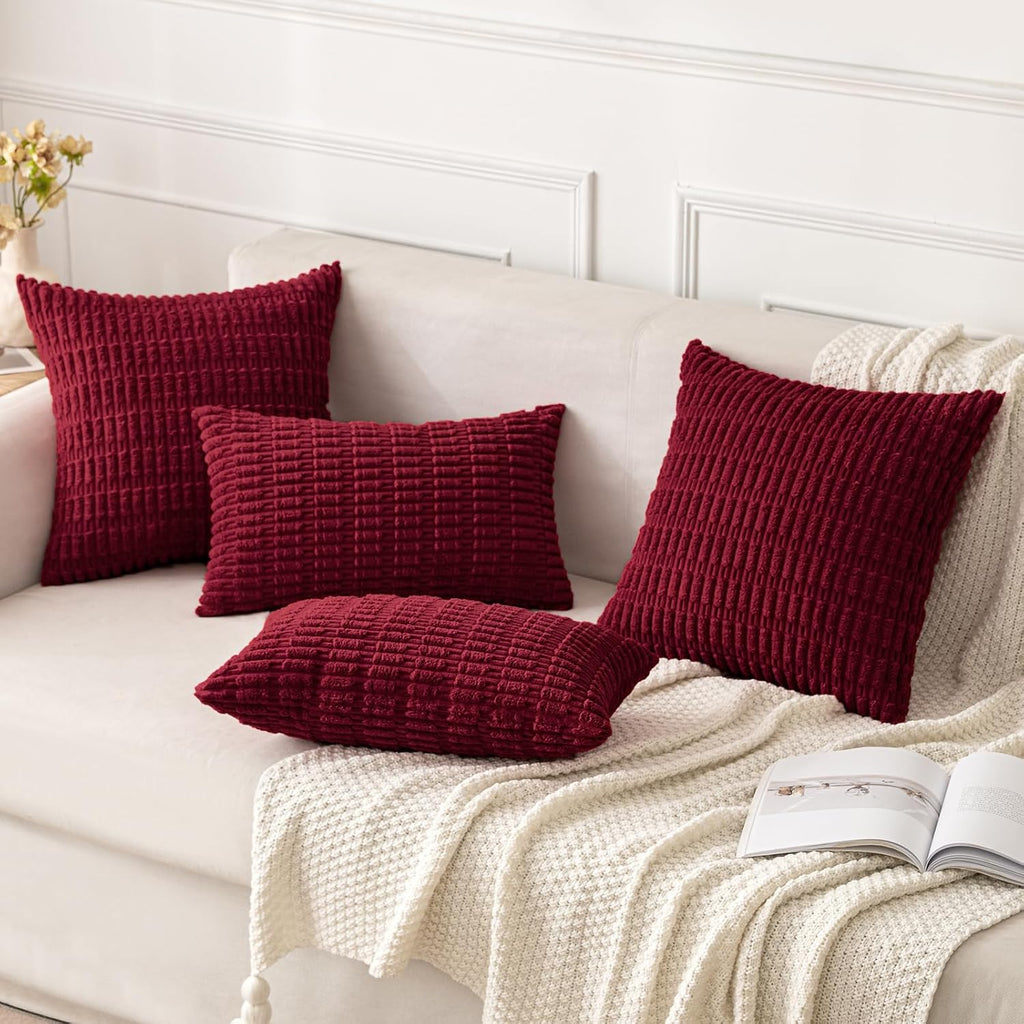 Miulee Pack of 2 Burgundy Corduroy Decorative Pillow Covers 20x20 Inch Soft Boho Striped Throw Pillow Covers Modern Farmhouse Home Decor fo…