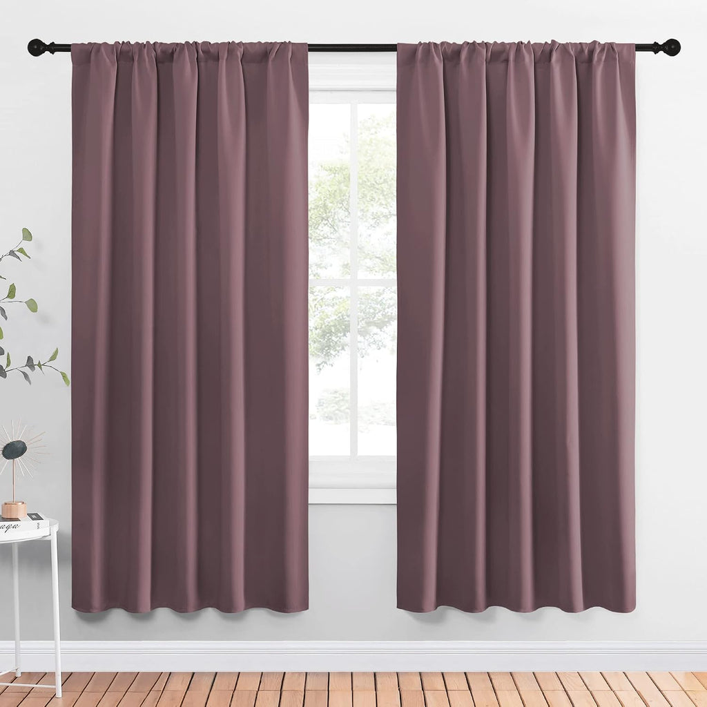 NICETOWN Living Room Curtains, Home Decorations Thermal Insulated Solid Rod Pocket Blackout Drapes for Cafe (Dry Rose, One Pair, 52 x…