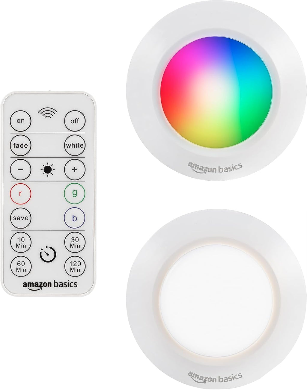Amazon Basics LED Puck Lights, Color Changing, Battery Operated, IR Remote, 40 Lumens, Under Cabinet Lighting, Wireless Stick on Lights…
