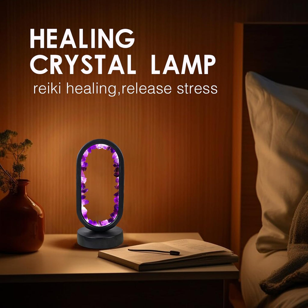 Runyangshi Crystal Lamp Amethyst Raw Stone Ellipse Night Lamp Natural Healing Crystal Night Light Table Lamp Base USB Port 3 Colours Mode f…