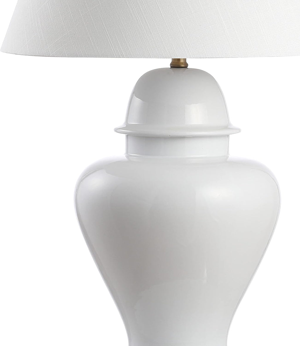 JONATHAN Y 33" White Modern Ceramic Ginger Jar Table Lamp for Living Room, Traditional Bedside Lamp for Bedroom Entryway, White Linen…
