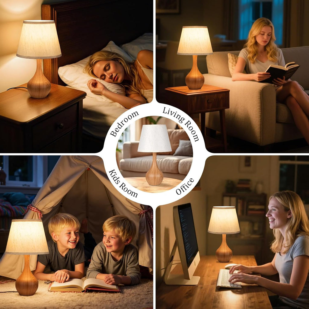 Seealle Touch Table Lamp for Bedroom, 3-Way Dimmable Small Bedside Lamps for Night Stands with Wires, Wood Desk Lamp for Kids Room…
