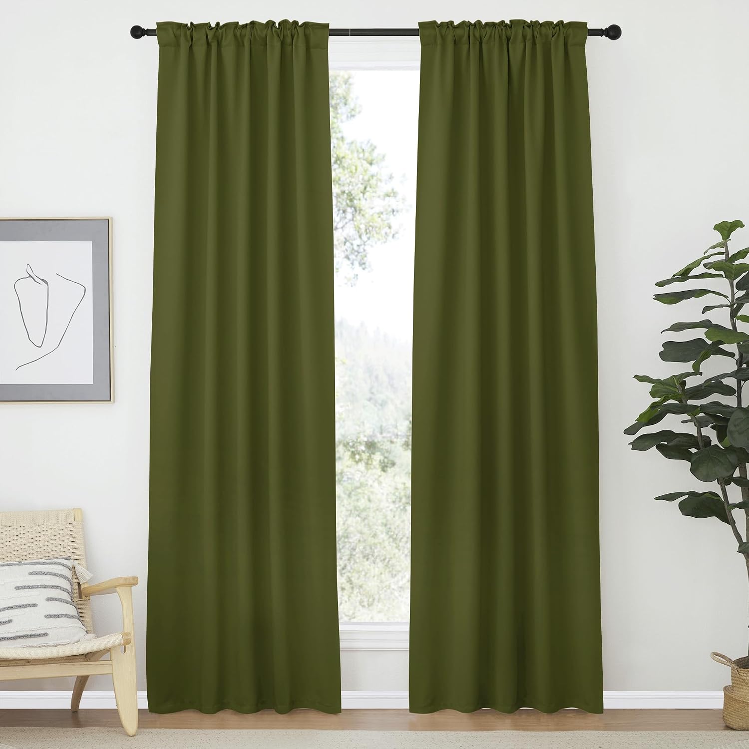 Nicetown Living Room Darkening Curtains - (Olive Green Color) W42 x L70, Set of 2, Home Decor Room Darkening Thermal Insulated Drapery Pane…