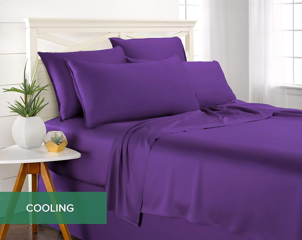 PureBamboo Pure Bamboo Full Sheets, Genuine 100% Organic Viscose Derived from Bamboo Bed Sheet Set, Luxuriously Soft & Cooling, Double Stit…