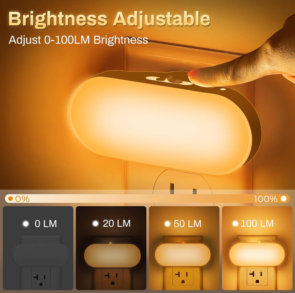 DORESshop Amber Night Light, Auto On/Off, 0-100 LM Adjustable Brightness, Dimmable Plug Into Wall Light Sensor Night Light for Kids Room…