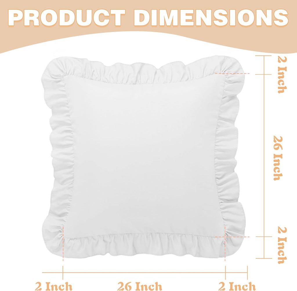 KKJIAF Ruffle Pillow Cases 26x26 Inches, White Square Ruffled Pillow Covers Set of 2, Microfiber Wrinkle Resistant Pillow Shams with…