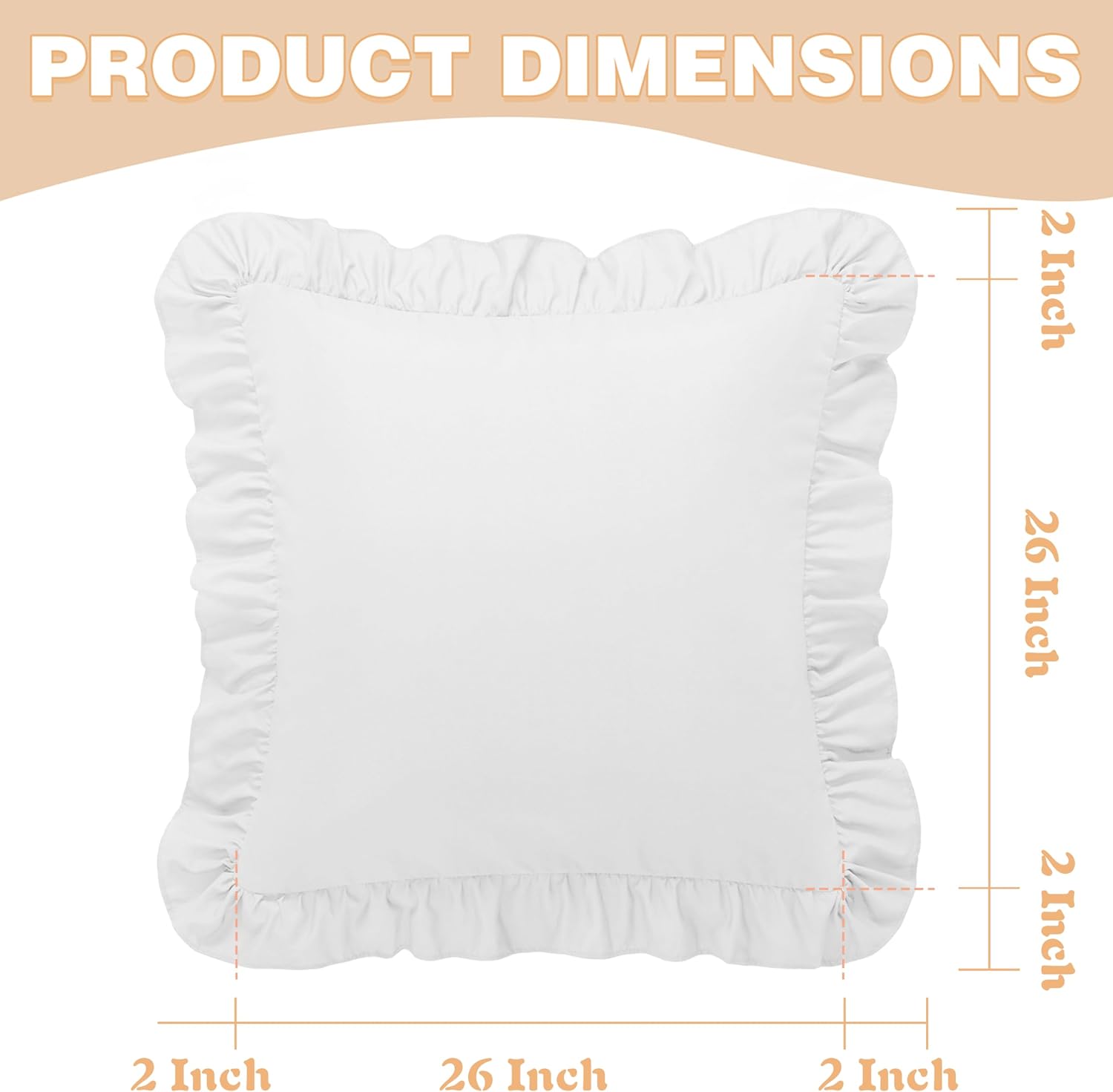 KKJIAF Ruffle Pillow Cases 26x26 Inches, White Square Ruffled Pillow Covers Set of 2, Microfiber Wrinkle Resistant Pillow Shams with…