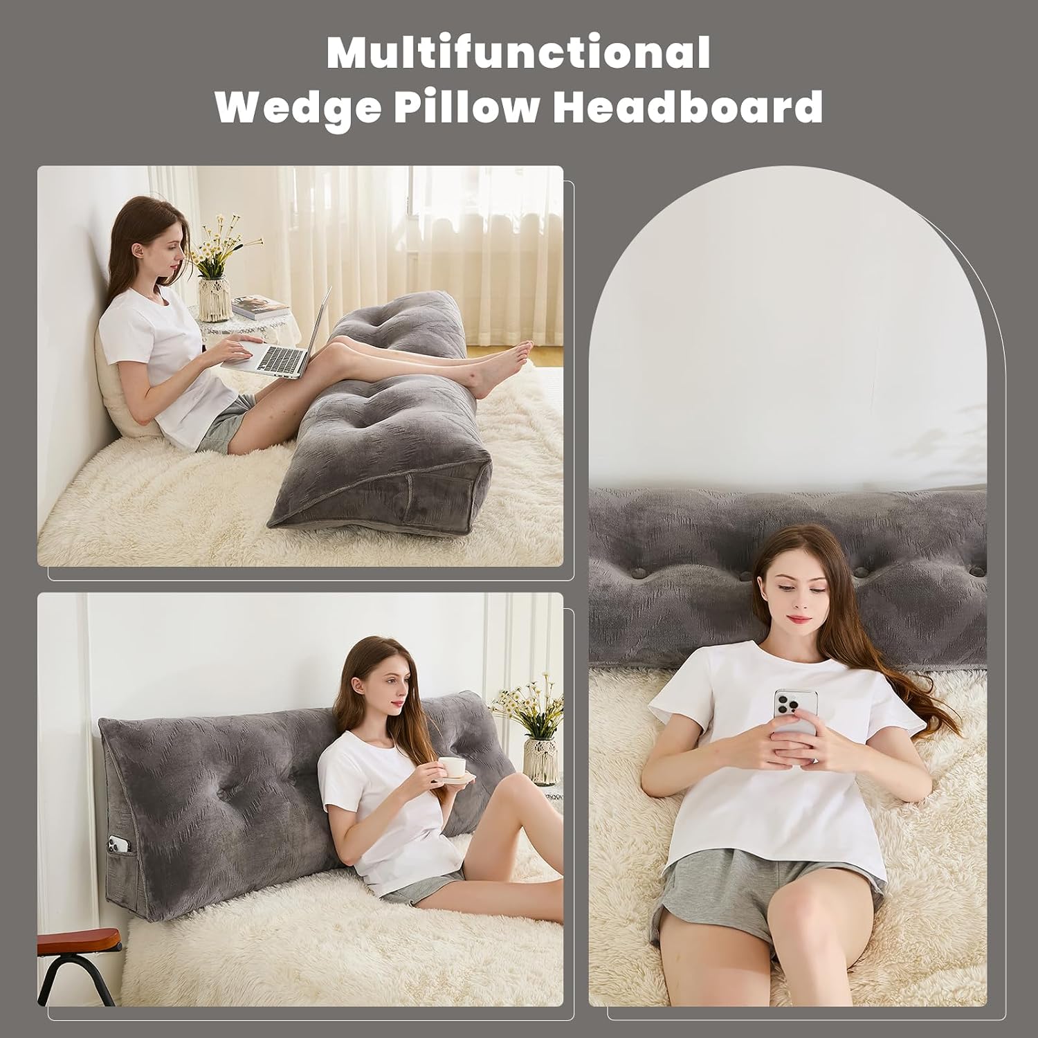 Zelladorra Headboard Pillow for Bed, Triangular Wedge Pillow Headboard Soft Support While Reading and Resting, Bed Bolster Cushion…