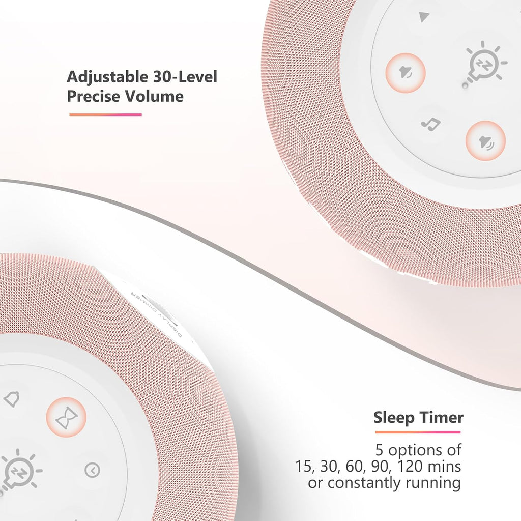 Reacher Auto Dimmable Sound Machine Alarm Clock with Night Lights, 20 Soothing Sounds, Sleep Timer, Precise Volume Control, Cute White…
