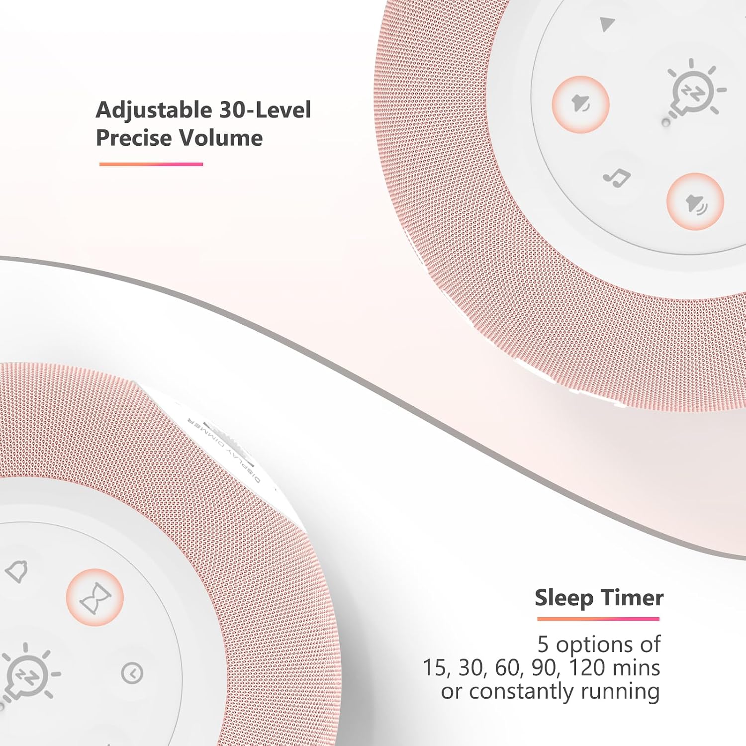 Reacher Auto Dimmable Sound Machine Alarm Clock with Night Lights, 20 Soothing Sounds, Sleep Timer, Precise Volume Control, Cute White…