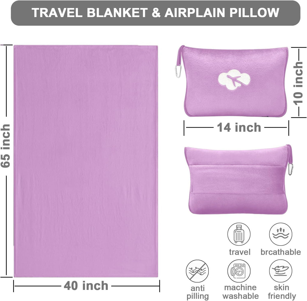 JungleStar Travel Blanket and Pillow Compact, Soft 2 in 1 Airplane Blanket with Soft Bag Pillowcase, Hand Luggage Sleeve and Backpack Clip (…