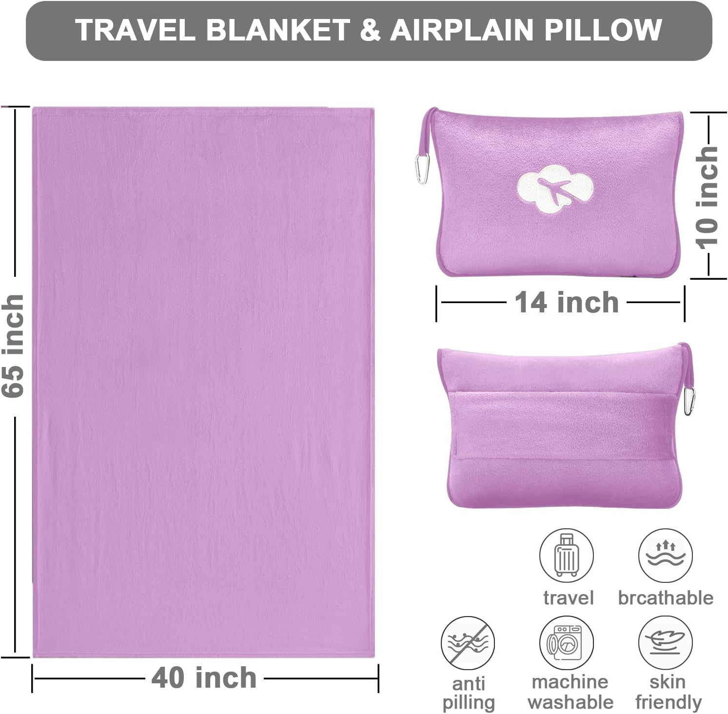 JungleStar Travel Blanket and Pillow Compact, Soft 2 in 1 Airplane Blanket with Soft Bag Pillowcase, Hand Luggage Sleeve and Backpack Clip (…