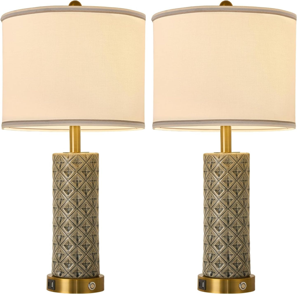 Set of 2 Table Lamp for Living Room Bedroom Farmhouse,26'' Touch Control Bedroom Smoke Grey Ceramic Lamps 3-Way Dimmable Bedside Lamps…