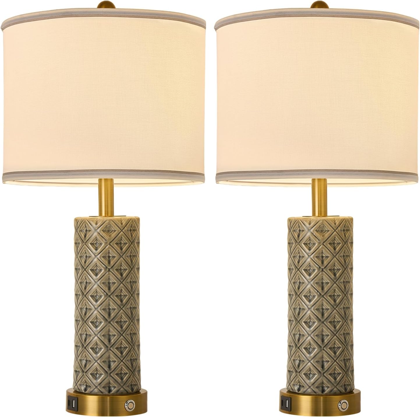 Set of 2 Table Lamp for Living Room Bedroom Farmhouse,26'' Touch Control Bedroom Smoke Grey Ceramic Lamps 3-Way Dimmable Bedside Lamps…