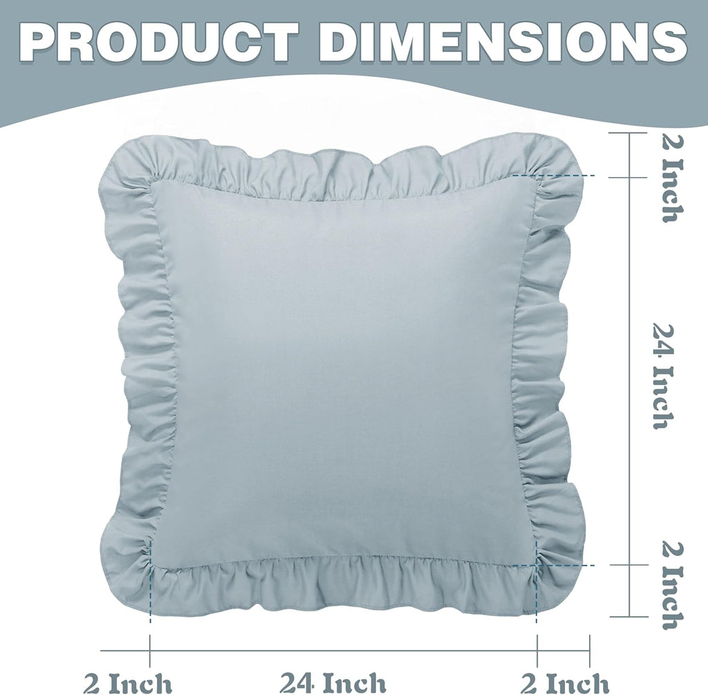 KKJIAF Ruffle Pillow Cases 24x24 Inches, Dusty Blue Square Ruffled Pillow Covers Set of 2, Microfiber Wrinkle Resistant Pillow Shams with…