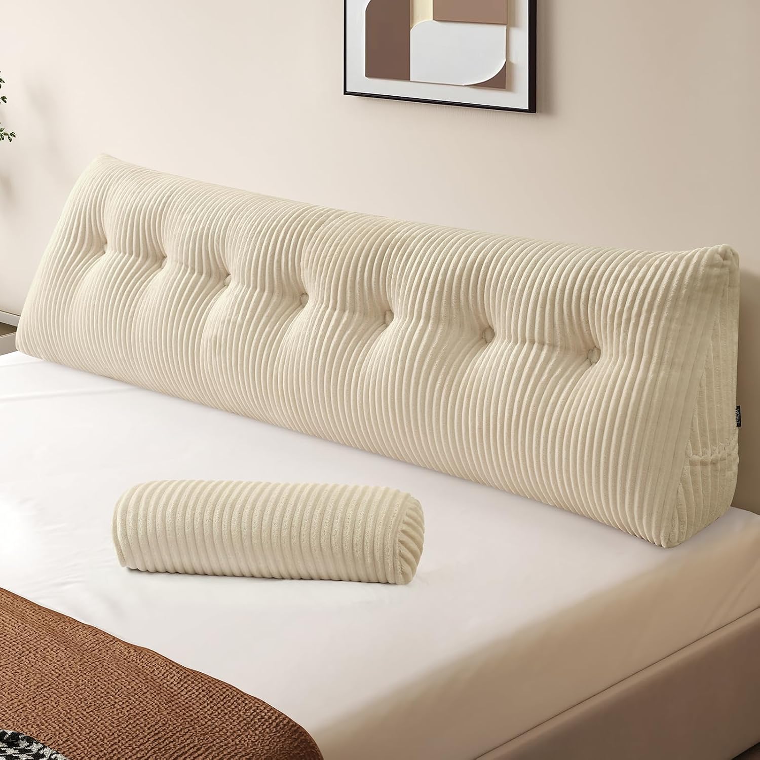 Z-Hom Large Wedge Pillow Headboard, King Triangular Headboard Pillow, Reading Pillow Bed with a Roll Pillow for Bed Sitting Up Sleeping, Ba…