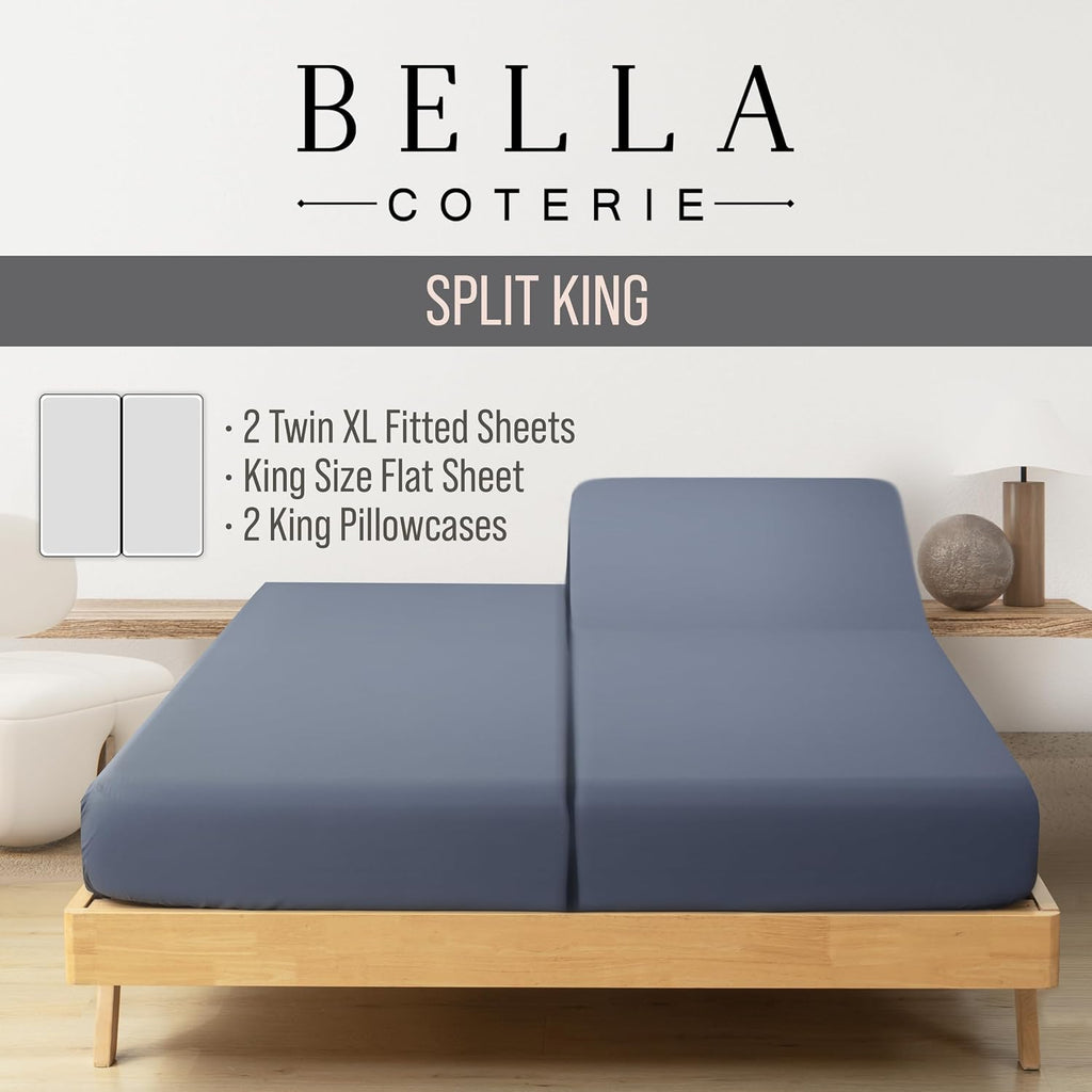 Bella Coterie Luxury Bamboo Viscose Split King Size Sheet Set | 2 Fitted Sheets for Sleep Number & Adjustable Beds | 100% Organically…