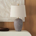 Nourison Home 23" Greyish Brown Earth Tone Rustic Farmhouse Ceramic Table Lamp for Bedroom, Living Room, Dining, Office, with Beige Linen…