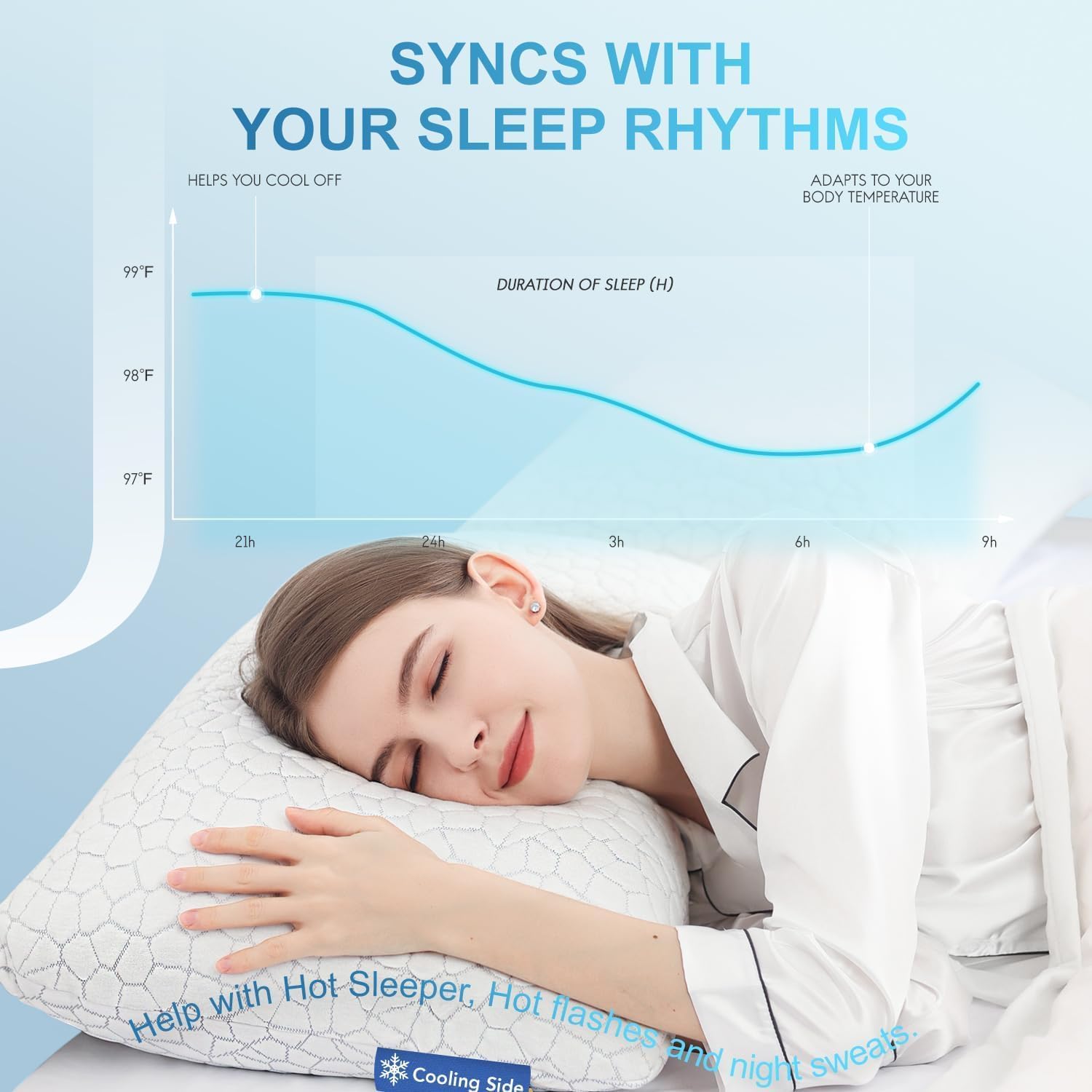 Qutool Cooling Pillow for Sleeping, CertiPUR-US Shredded Memory Foam King Pillows Set of 2, Cool Pillow for Hot Sleepers Adjustable Firm Pi…
