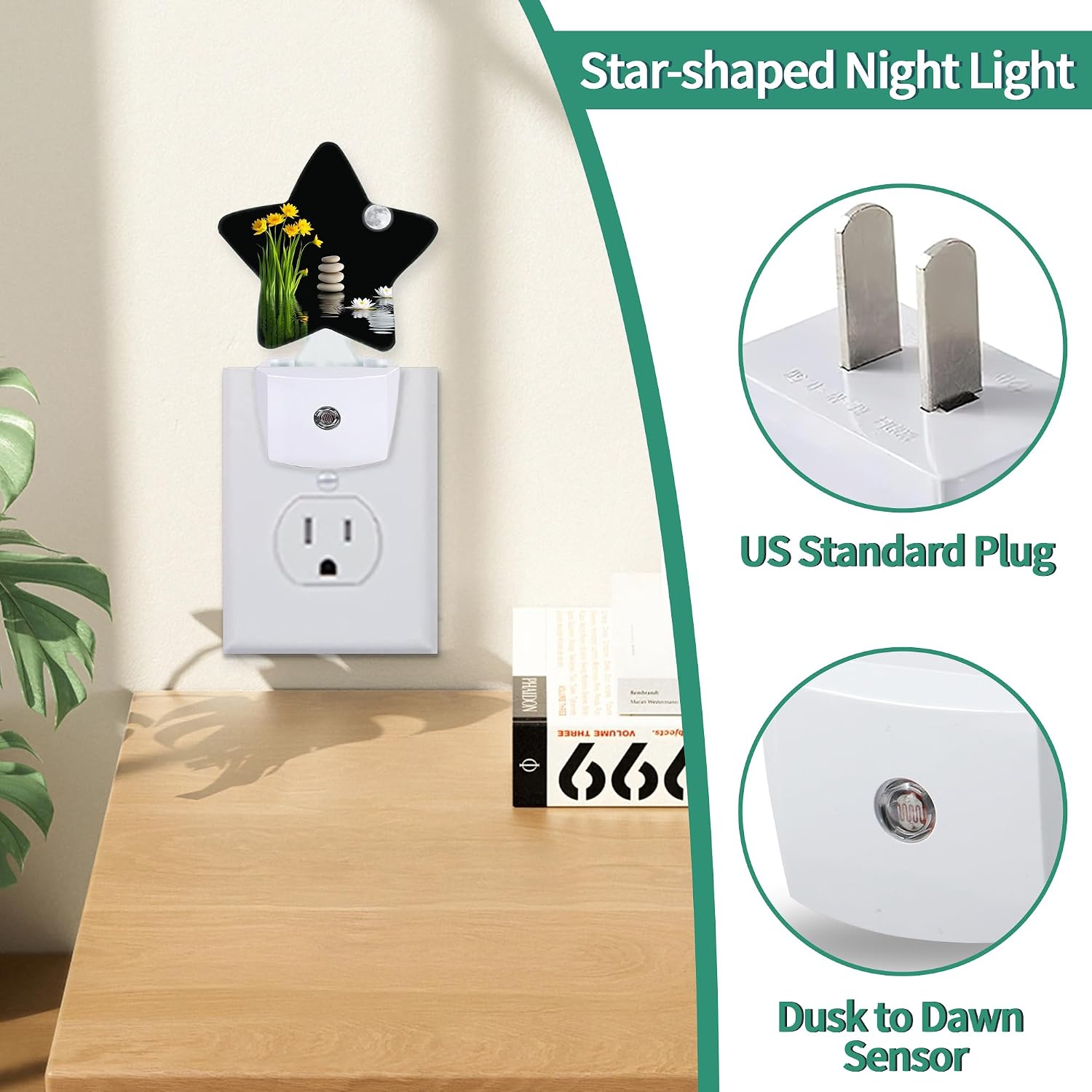 Zen Spa Star Night Light Plug in, Decorative Night Light for Kids Room Nursery Bedroom, Soft Glow Sensor Lamp for Hallway Bathroom…