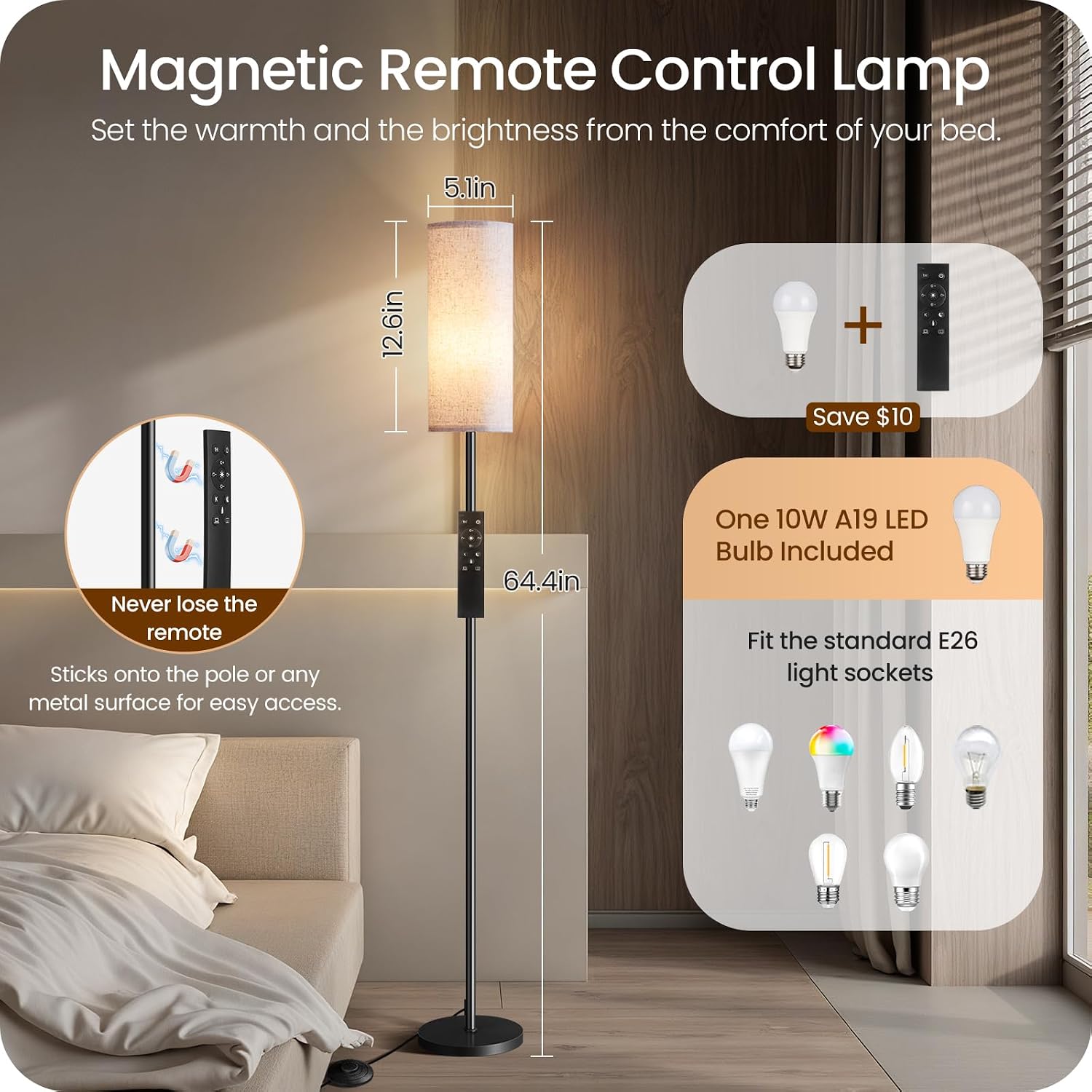 2 Pack Dimmable Floor Lamps for Living Room with 2 Remotes and Foot Switch, Corner Floor Lamp, Standing Tall Lamp, 10W 900LM LED Bulb…