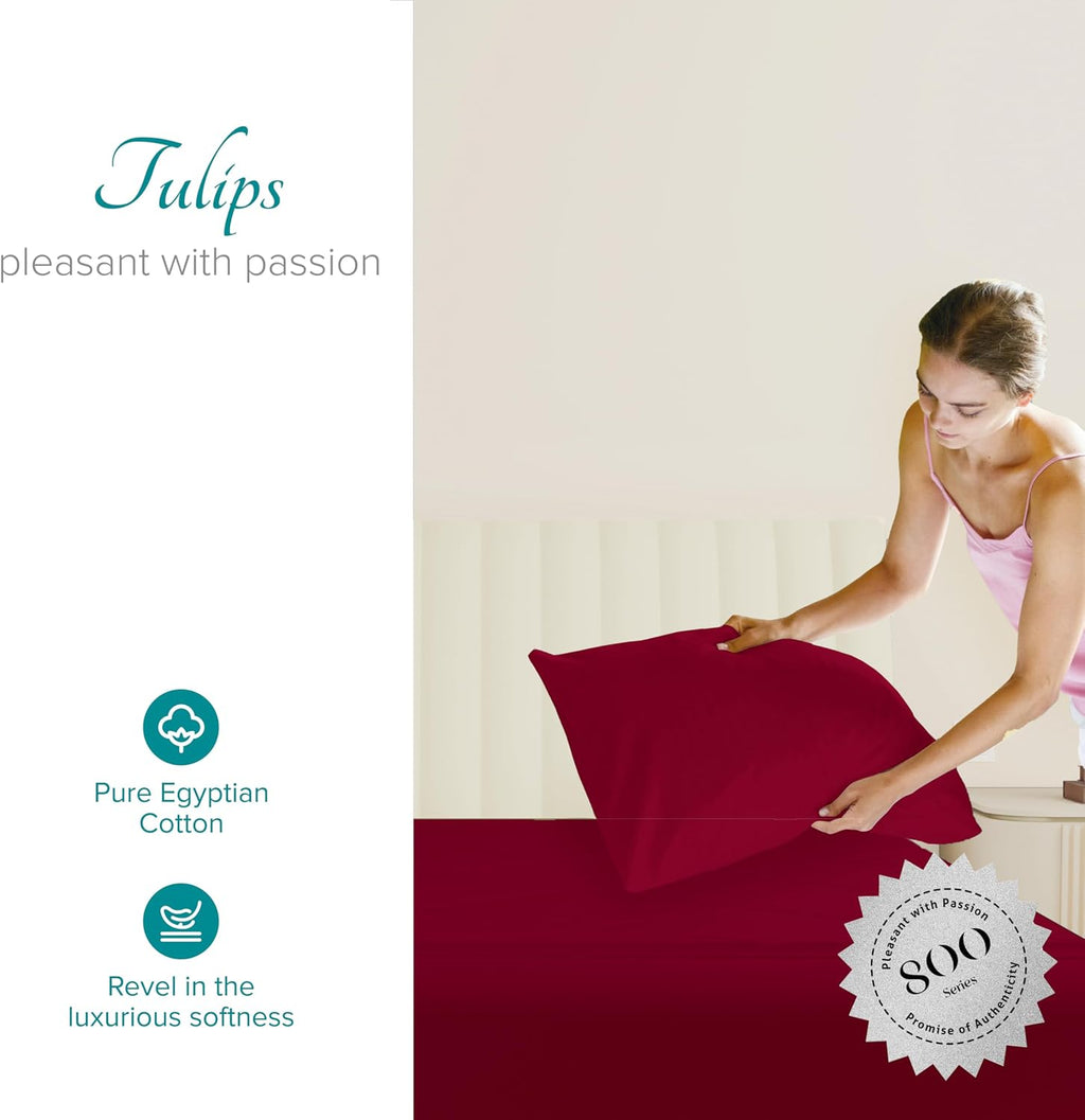 Carressa Linen 100% Egyptian Cotton Standard/Queen Size Pillow Cases Set of 2-800 Series Tulips Collection Queen Pillow Cover for…