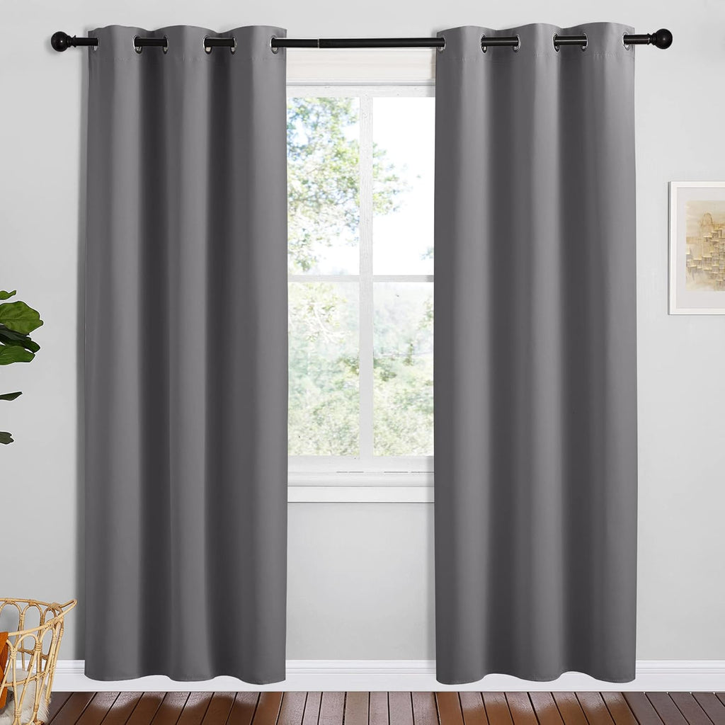 NICETOWN Grey Blackout Curtain Panels for Bedroom, 2 Panels, W42 x L78-inch, Grey, Thermal Insulated Grommet Top Blackout Draperies and…