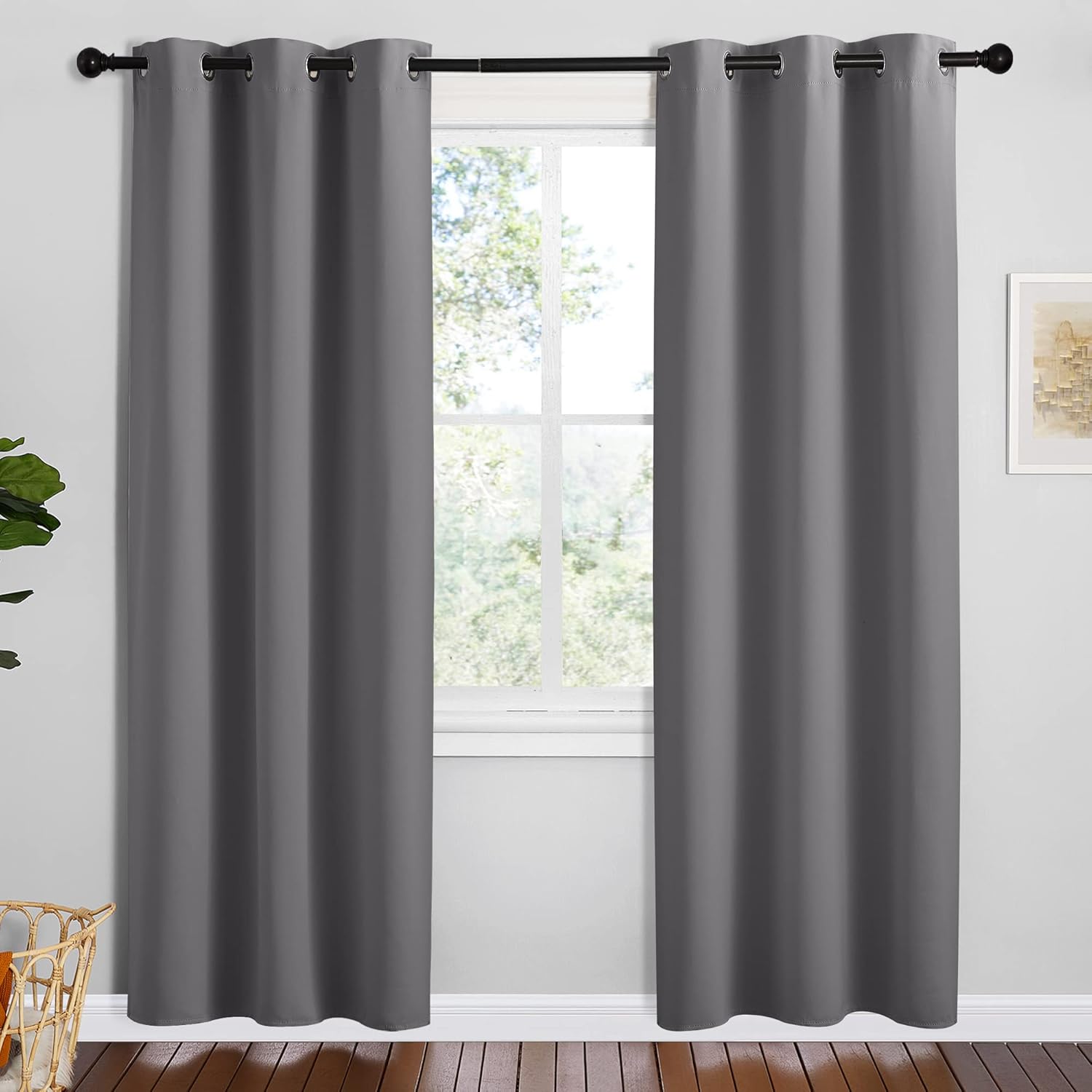 NICETOWN Grey Blackout Curtain Panels for Bedroom, 2 Panels, W42 x L78-inch, Grey, Thermal Insulated Grommet Top Blackout Draperies and…